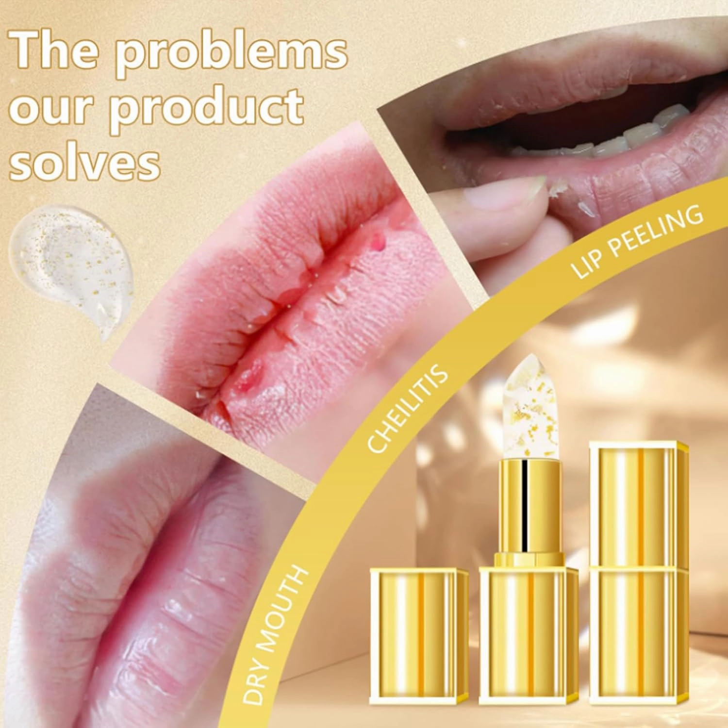 Transferproof Color Changing Lipstick, Color Changing Lipstick Gold Foil for Women, Moisturizing Glossy Shine Lip Gloss, Deep Nourishment for Women (3pcs)