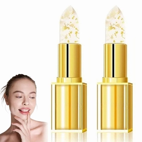 Transferproof Color-Changing Lipstick, Gold Crystal Color Changing Lips tick, Moisturizing Glossy Shine Lip Gloss, Auto-Tints on Contact (Gold, 2pc)