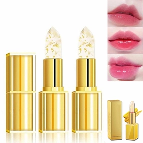 Transferproof Color Changing Lipstick, Gold Crystal Color Changing Lipstick, Deep Nourishment Long Lasting 24 Hours Lip Balm, Moisturizing Glossy Shine Lip Gloss for Women (2Pcs)