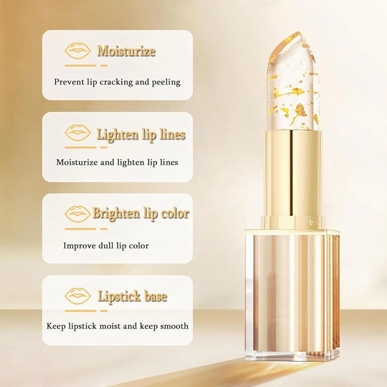 Transferproof Color Changing Lipstick, Gold Crystal Color Changing, Women's Gold Foil Changing Lipstick, Warm And Shiny Moisturizing Lip Balm (2pcs, 1)