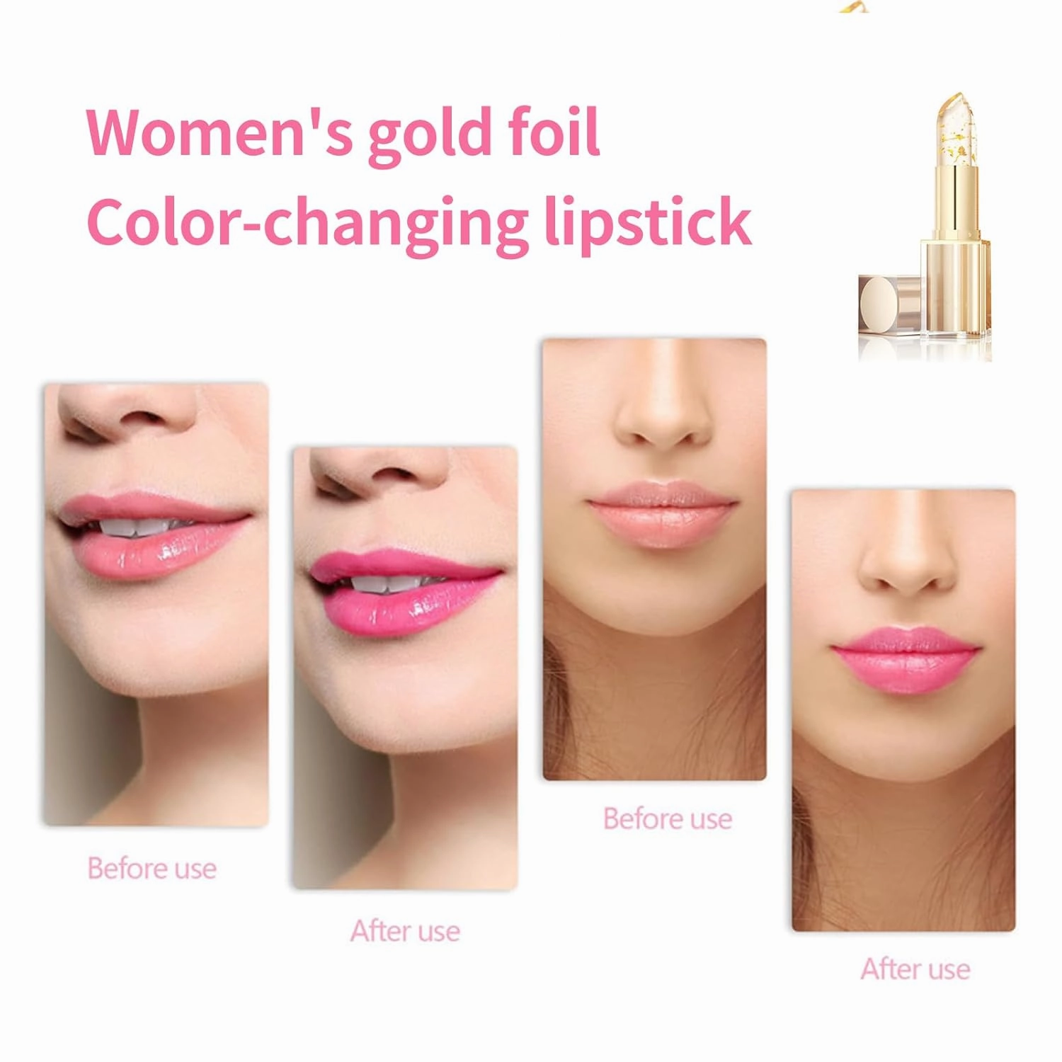 Transferproof Color Changing Lipstick, Gold Crystal Color Changing, Women's Gold Foil Changing Lipstick, Warm And Shiny Moisturizing Lip Balm (2pcs, 1)