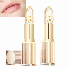 Transferproof Color Changing Lipstick,Gold Crystal Ph Lipstick Color Changing,Long Lasting 24 Hours Moisturizing Glossy Shine Lip Gloss for Women（ 2pcs）