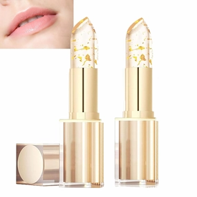 Transferproof Color Changing Lipstick,Gold Crystal Ph Lipstick Color Changing,Long Lasting 24 Hours Moisturizing Glossy Shine Lip Gloss for Women（ 2pcs）