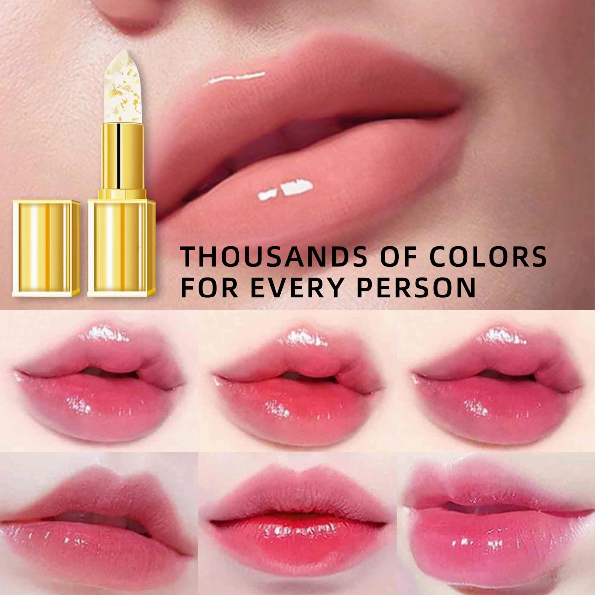 Transferproof Color Changing Lipstick, Gold Foil Crystal Ph Lipstick Color Changing Moisturizing Glossy Shine Lip Gloss, Deep Nourishment (2 PCS)