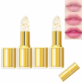 Transferproof Color Changing Lipstick, Gold Foil Crystal Ph Lipstick Color Changing Moisturizing Glossy Shine Lip Gloss, Deep Nourishment (2 PCS)