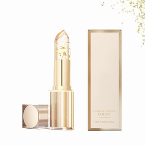 Transferproof Color Changing Lipstick, Women's Gold Foil Transparent Lipstick, Gold Crystal Ph LipstickColorChanging, Moisturizing Glossy Shine Lip Gloss, Deep Nourishment (1pcs)