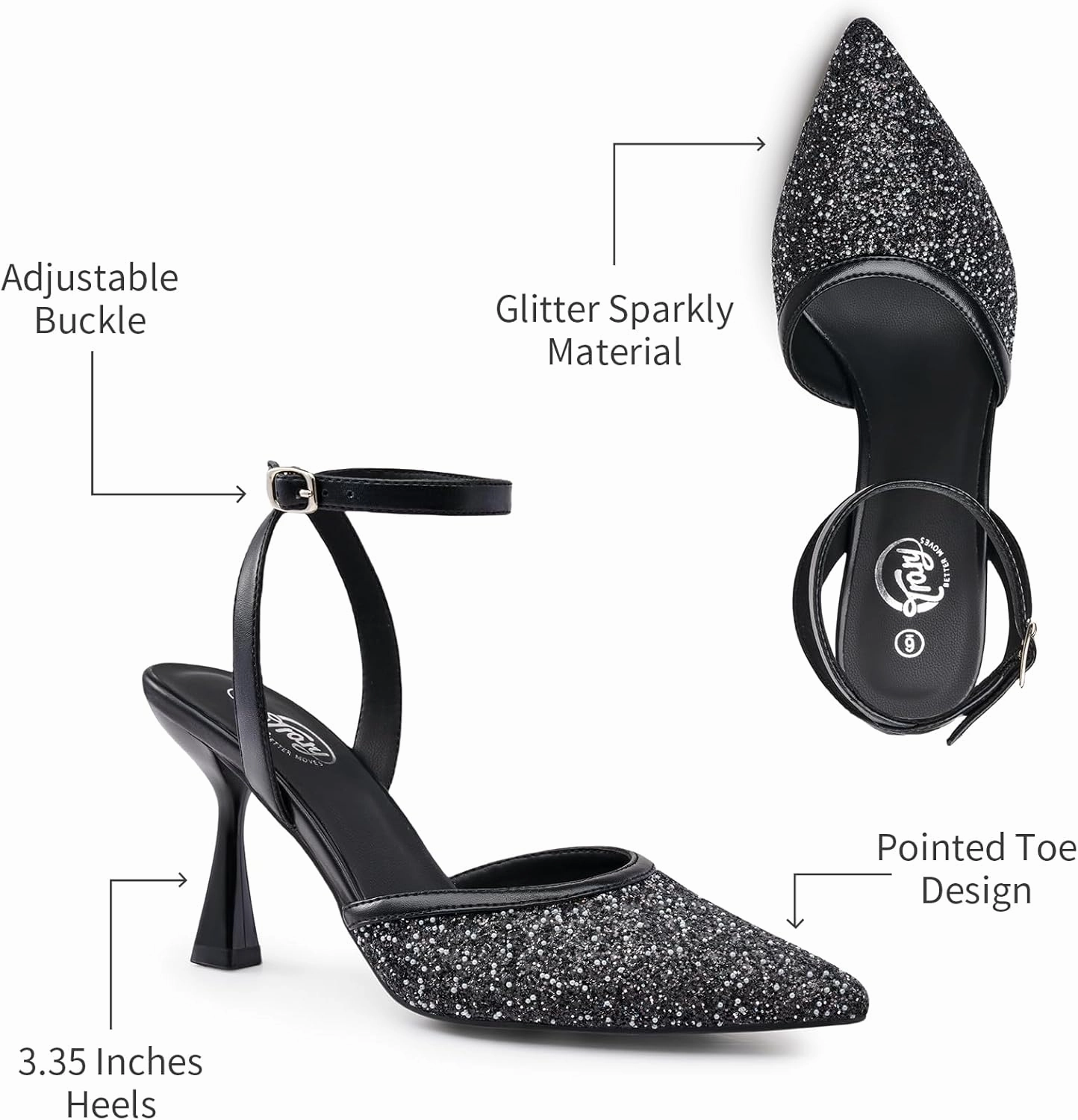 Trary Heels Women Pumps Closed Toe Ankle Strap Pointed Toe Heeled Sandals for Women Stiletto Wedding Dress Shoes