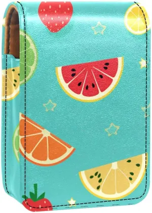 Travel Lipstick Organizer Case,Lipstick Case Portable Makeup Bag With Mirror,Banana Cherry Orange