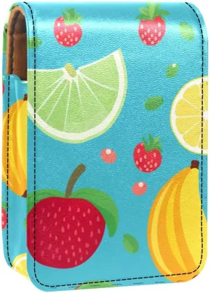 Travel Lipstick Organizer Case,Lipstick Case Portable Makeup Bag With Mirror,Banana Cherry Orange