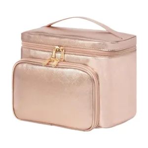 Travel Makeup Organizer Bag for Essentials And Lipstick, Pink Gold