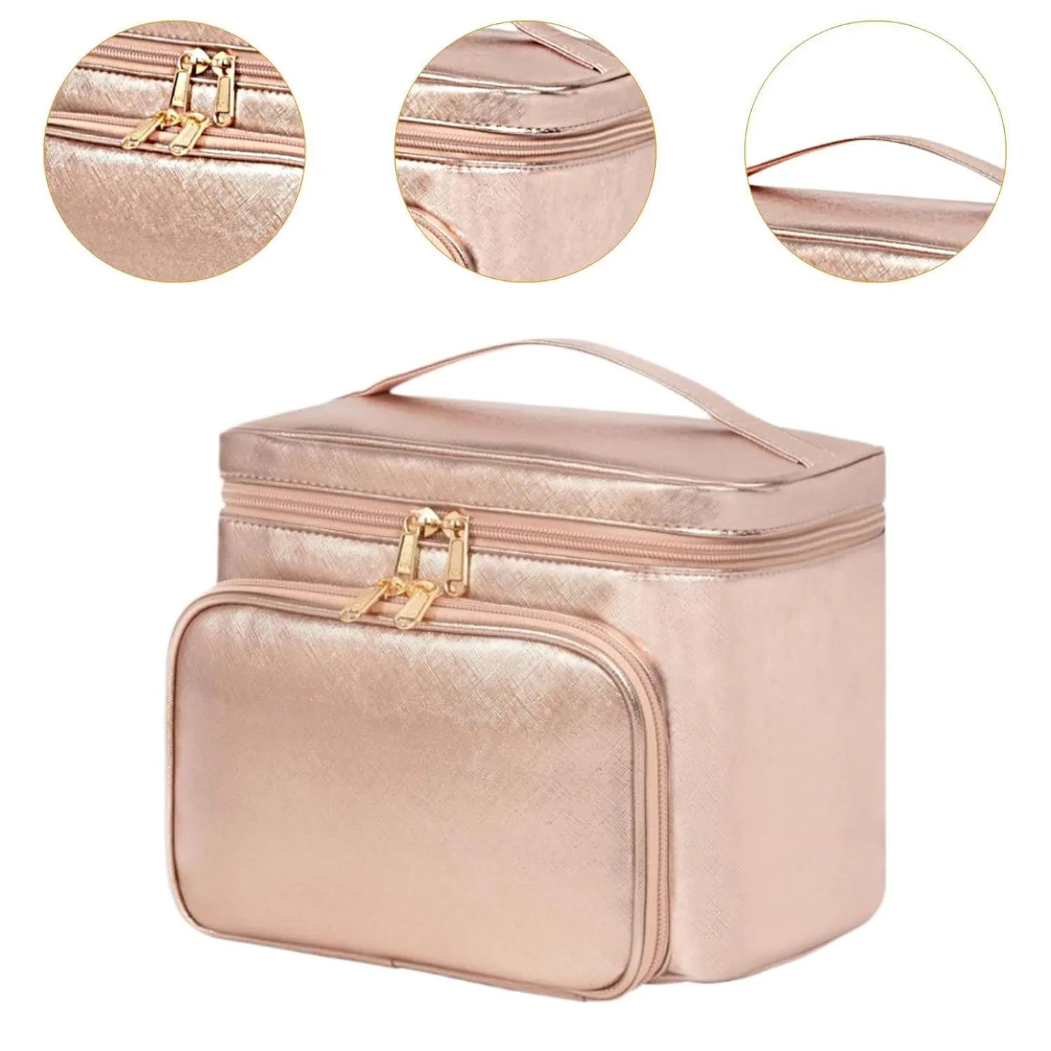 Travel Makeup Organizer Bag for Essentials And Lipstick, Pink Gold