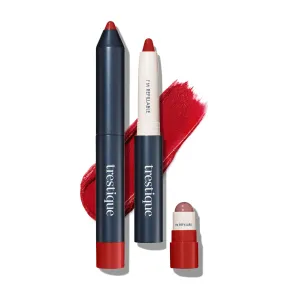 TRE'STIQUE Matte Lip Crayon, Matte Lipstick With Built-in Lip Gloss Balm, 2-in-1 Lip Liner Set With Lip Crayon and Lip Balm, Lipstick and Lip Gloss Kit (Chile Red Refillable)