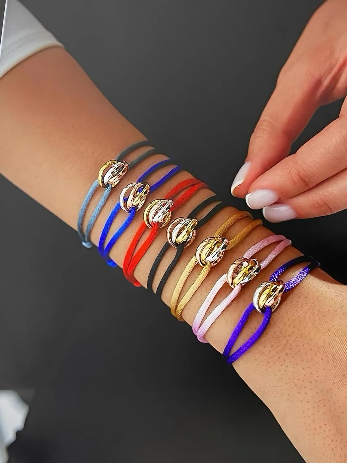 TRINITY BRACELET - 3 TONE (Gold Filled - Sterling Silver) Designer, high-end fashion, UNISEX, Statement Bracelet. Promise Bracelet and Trendy Gift for someone special! (Blue)