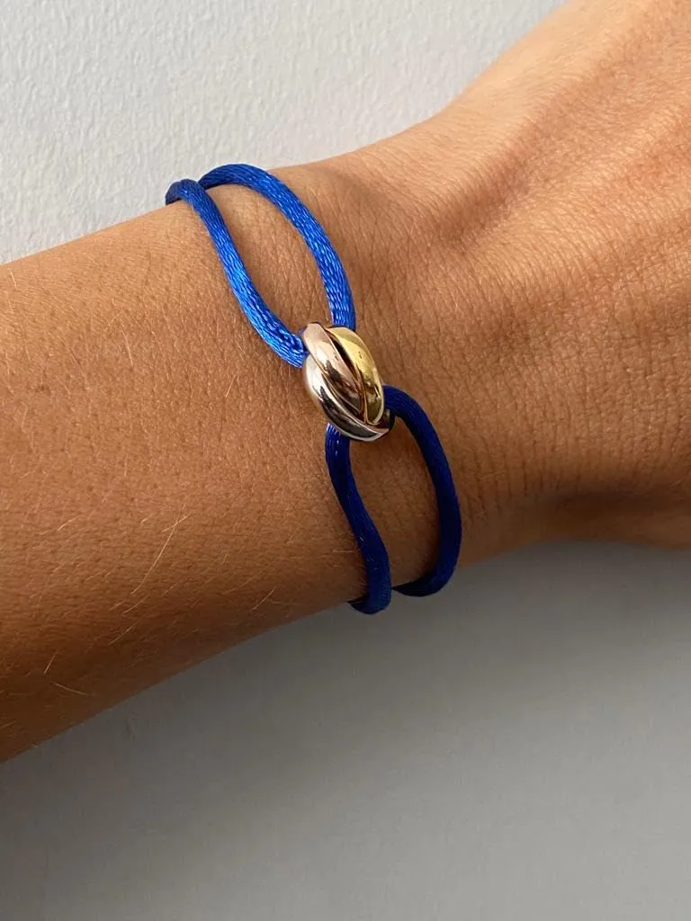 TRINITY BRACELET - 3 TONE (Gold Filled - Sterling Silver) Designer, high-end fashion, UNISEX, Statement Bracelet. Promise Bracelet and Trendy Gift for someone special! (Blue)
