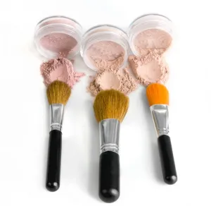 TRIO WITH BRUSHES (WARM Neutral Shade- Most Popular) Full Size Kit Mineral Makeup Brush Set Foundation Concealer Blush Bare Face Sheer Powder Cover