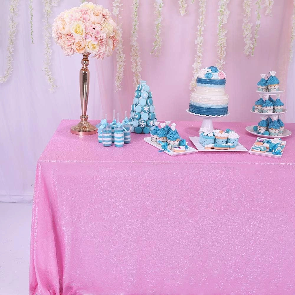 Trlyc Blush Pink Sequin Tablecloth - 60x120inch Glitter Tablecloth Rectangle Party Wedding Christmas Table Cloth