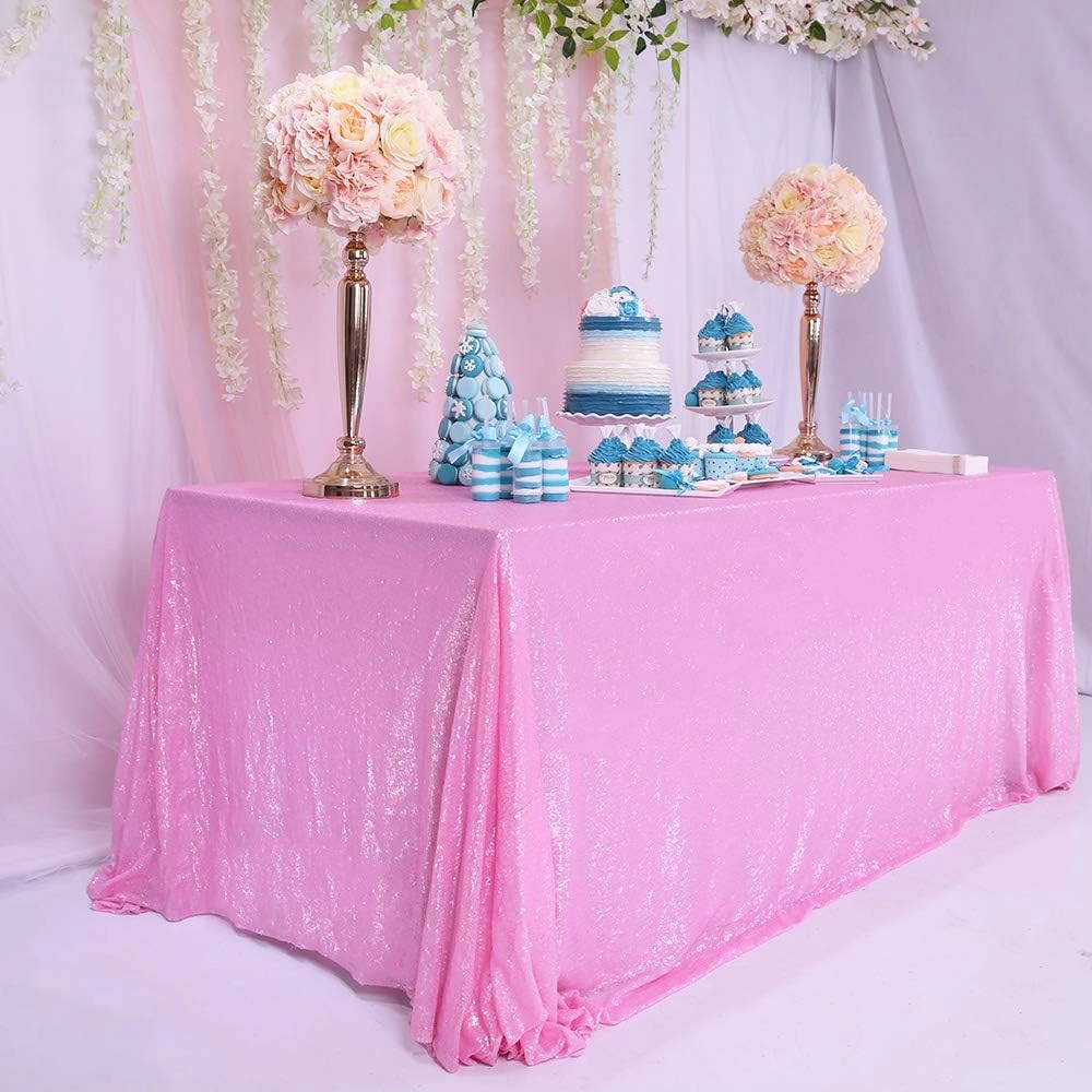 Trlyc Blush Pink Sequin Tablecloth - 60x120inch Glitter Tablecloth Rectangle Party Wedding Christmas Table Cloth