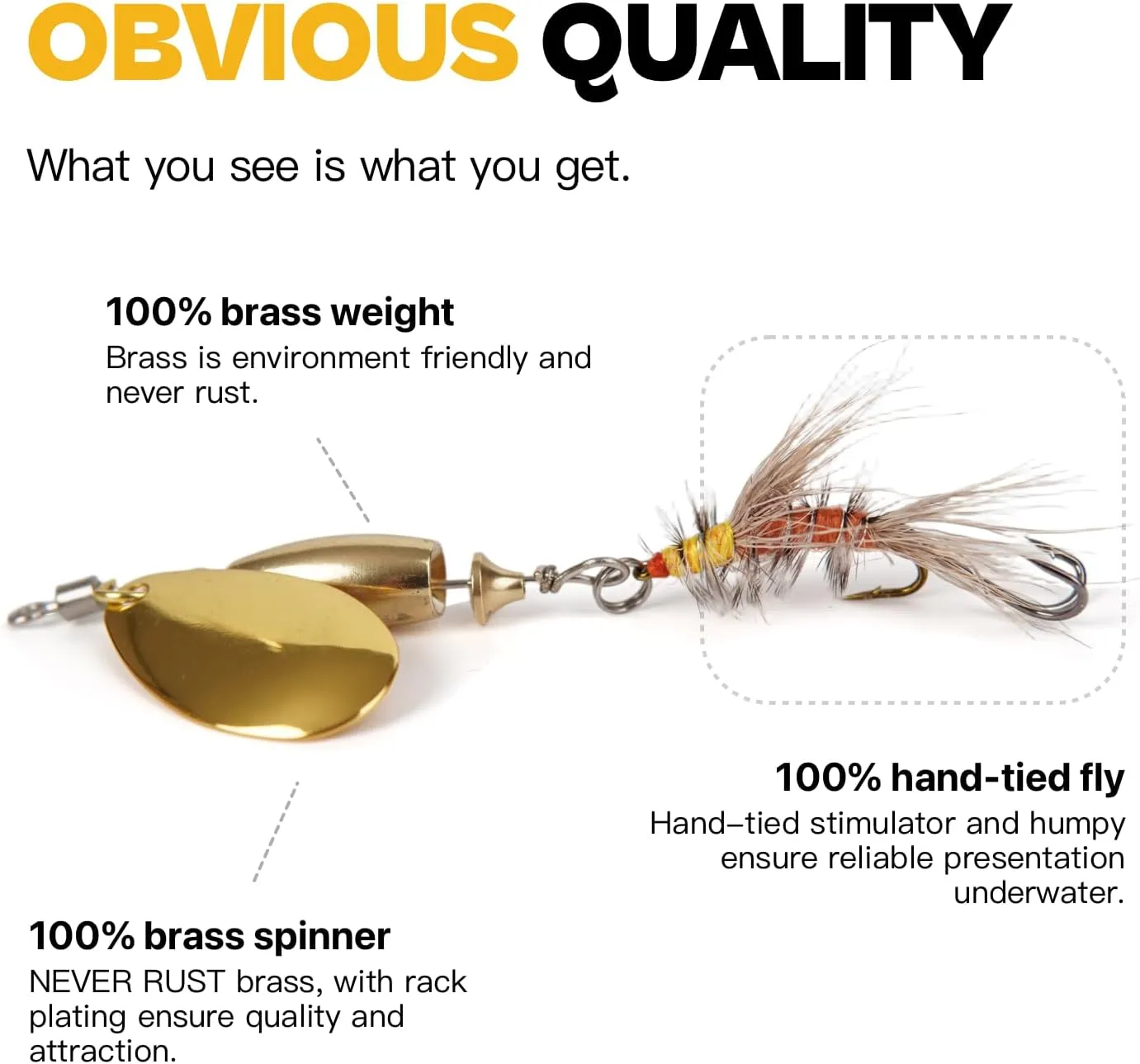 Trout Spinner Lures with Stimulator/Humpy Dry Fly Tail, 100% Hand-Tied 5/10 Pack Rooster Tail Fishing Spinnerbait for Bass, Pike, Salmon