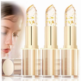 Trylevora Lipstick, Color Changing Lipstick, Gold Crystalcolor Changinglipstick, Transferproof Color Changinglipstick,Moisturizing Glossy Shine Lip Gloss for Women (3pcs)