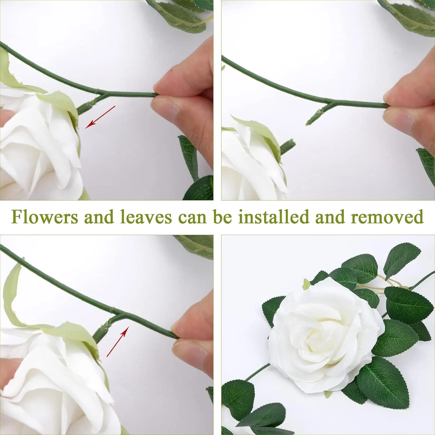 U'Artlines 3 Pack Artificial White Rose Vines Floral Garlands Total 19.5 Ft Fake Vine Silk Flower Garland for Indoor Outdoor Home Wedding Arch Garden Wall Decoration