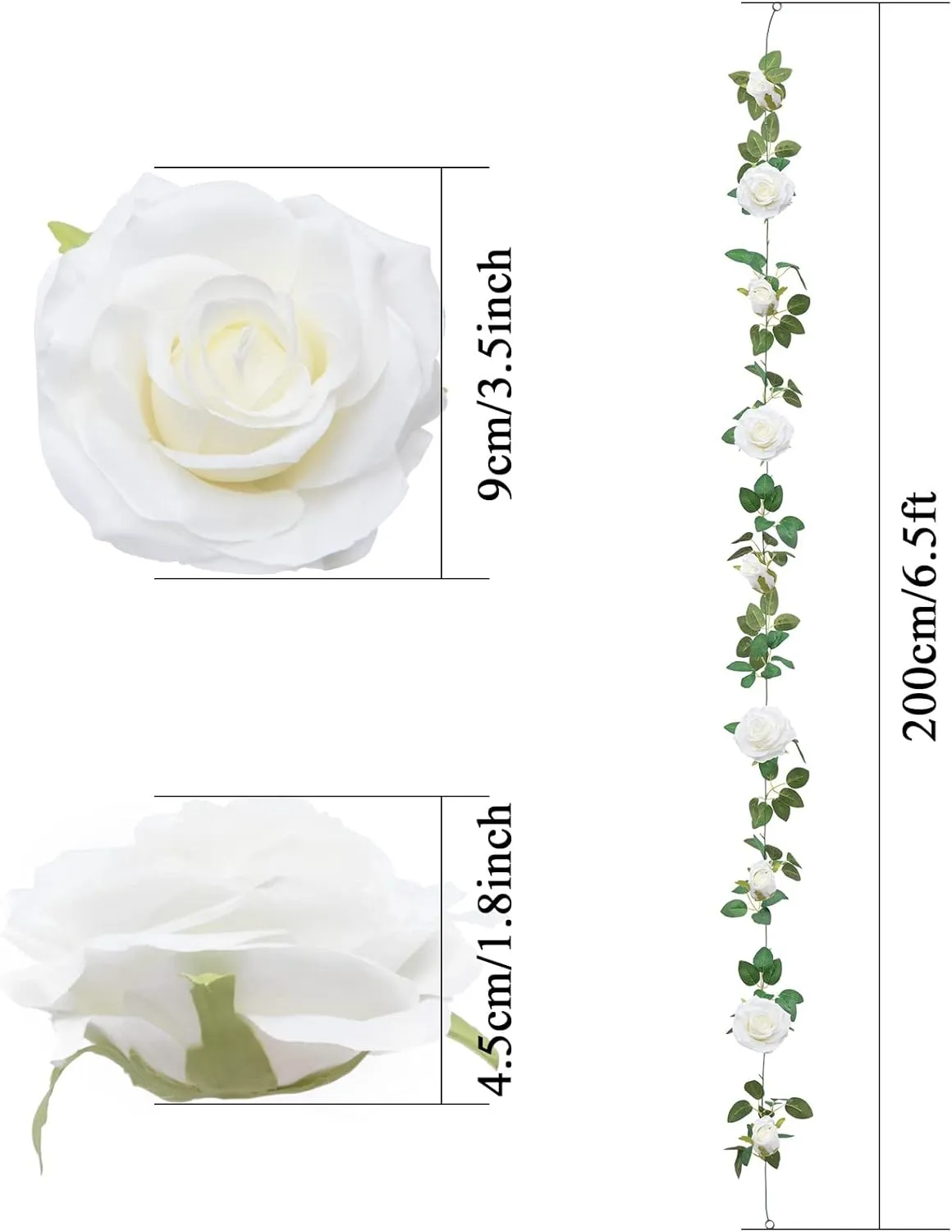 U'Artlines 3 Pack Artificial White Rose Vines Floral Garlands Total 19.5 Ft Fake Vine Silk Flower Garland for Indoor Outdoor Home Wedding Arch Garden Wall Decoration
