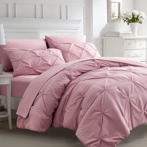 Ubauba 7pc Full Size Comforter Sets with Sheets, Pinched Pleat 7 Piece Bed in a Bag Blush Bed Set with Comforter, Pintuck All Season Bedding Sets (Pink,Full)