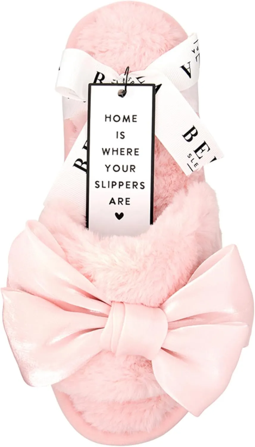 Ultra Soft Plush Luxury Indoor House Slippers Blush Pink Bow Large