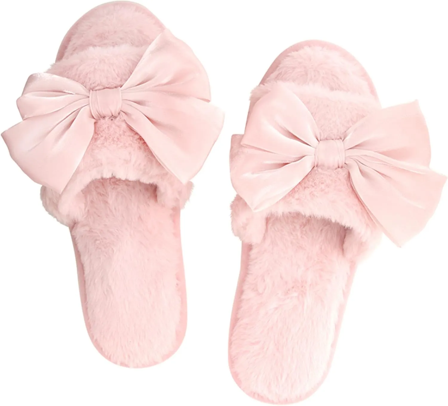 Ultra Soft Plush Luxury Indoor House Slippers Blush Pink Bow Large