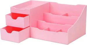 Uncluttered Designs Makeup Organizer With Drawers - Cute Kawaii Countertop Storage for Cosmetics, Pretty Vanity Holder for Perfume, Skincare, Brush, Lipstick, Nail Polish and other Accessories (Pink)