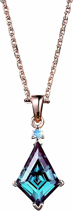 Unique kite cut alexandrite necklace 14k rose gold two stone diamond pendant women Personalized June birthstone anniversary bridal gift