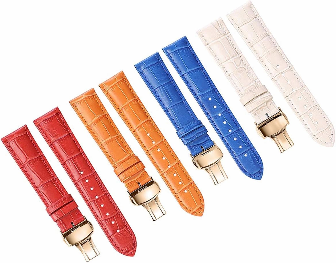 Universal Strap,Watch Bands Watch Strap Calf Leather Bracelet 14mm 16mm 18mm 20mm 22mm Belt Rose Gold Deployment Buckle
