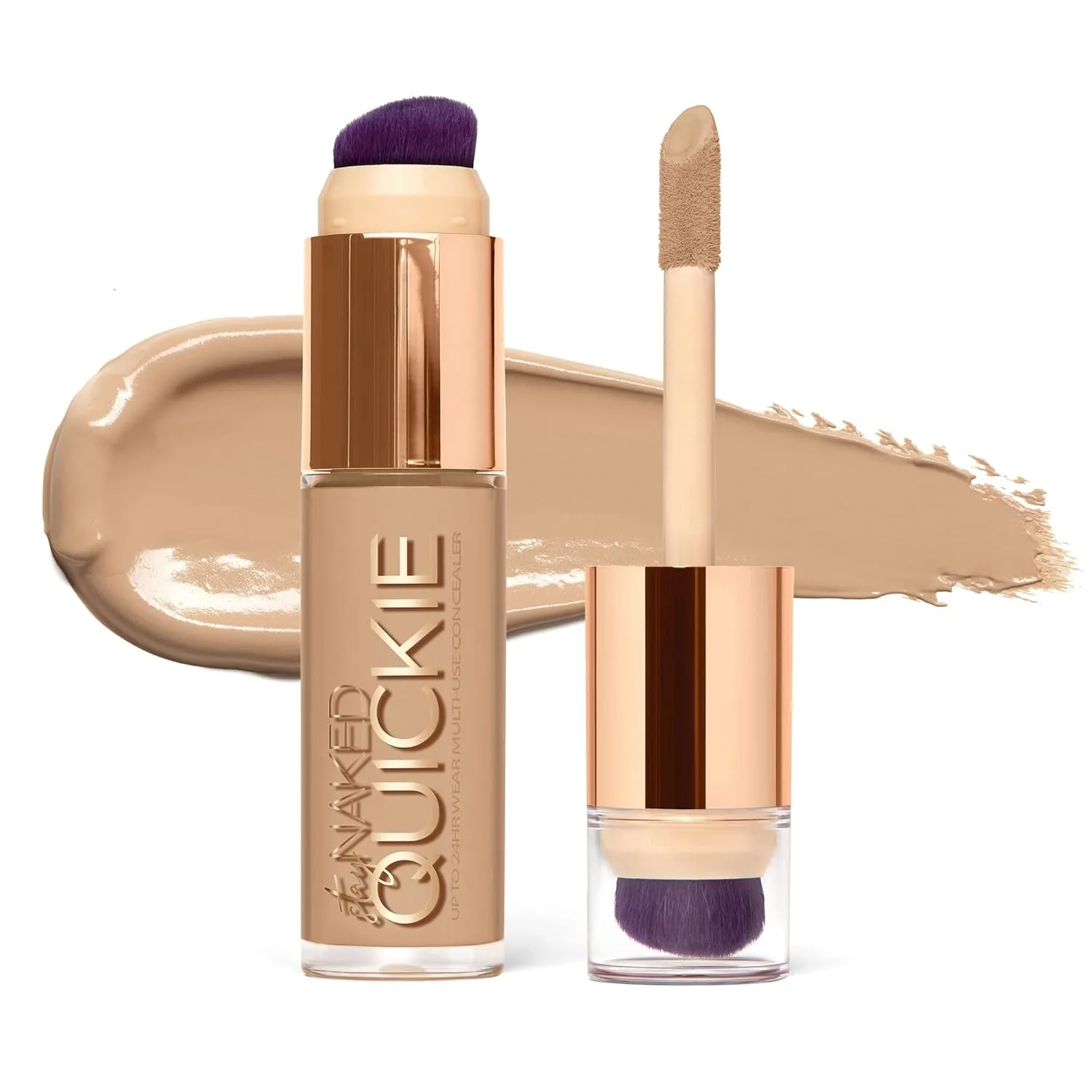 Urban Decay Quickie 24HR Full Coverage Waterproof Concealer, Natural Matte Finish, Hydrating Vitamin E, Dual-ended Buffing Brush & Multi-use Applicator, Noncomedogenic, Vegan, Cruelty-free - 0.5 fl oz