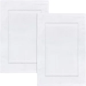 Utopia Towels Cotton Banded Rug, Bath Mats, Not a Bathroom Rug, 21 by 34 Inches, 100% Ring Spun Cotton, Highly Absorbent Shower Bathroom Floor Mat, White, 2 Pack