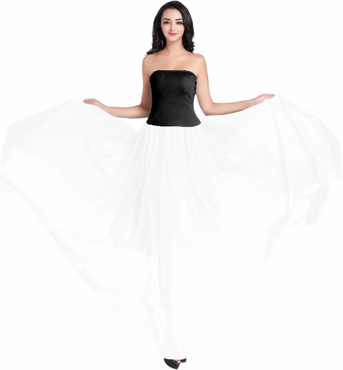 v28 Women Full/Ankle Length Elastic Pleated Retro Maxi Chiffon Long Skirt