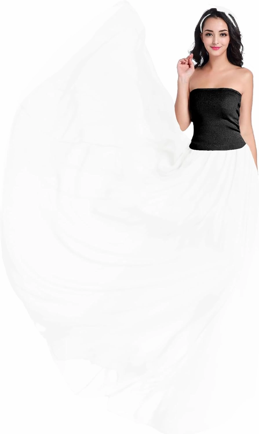 v28 Women Full/Ankle Length Elastic Pleated Retro Maxi Chiffon Long Skirt