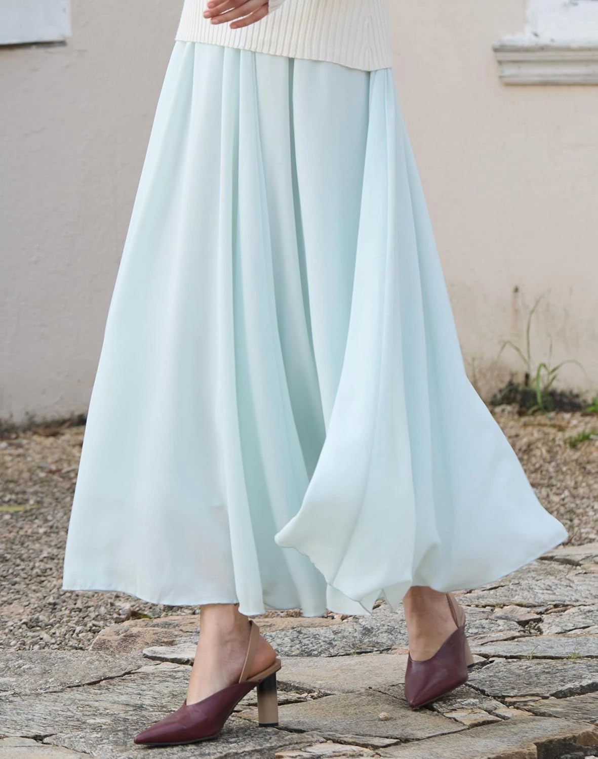 v28 Women Full/Ankle Length Elastic Pleated Retro Maxi Chiffon Long Skirt