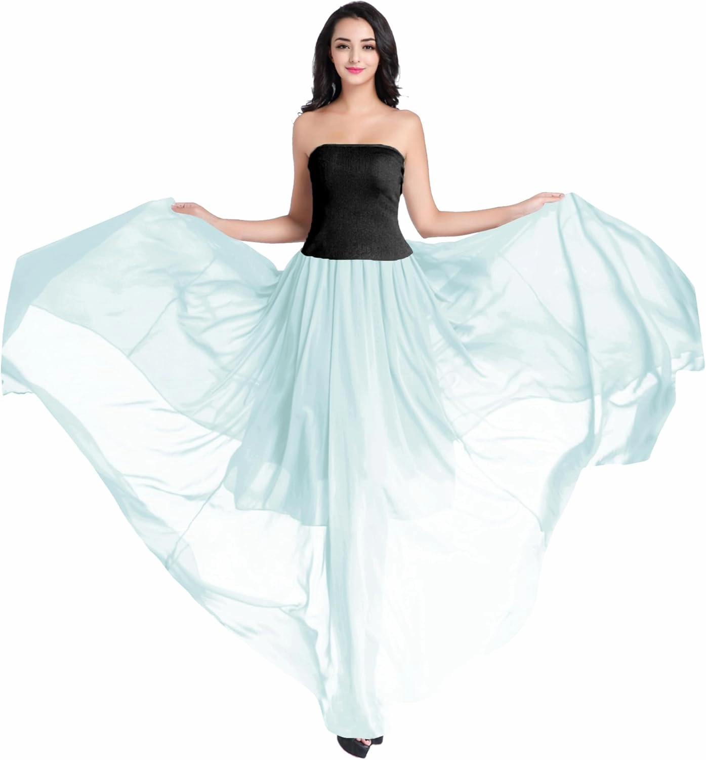 v28 Women Full/Ankle Length Elastic Pleated Retro Maxi Chiffon Long Skirt