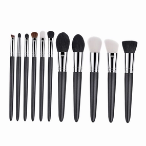Vaguelly 11 Pcs Goat Hair Makeup Brush Set with Wooden Handles Professional Blending Brushes for Foundation Blush Eye Shadows and Concealers for Womens Cosmetics