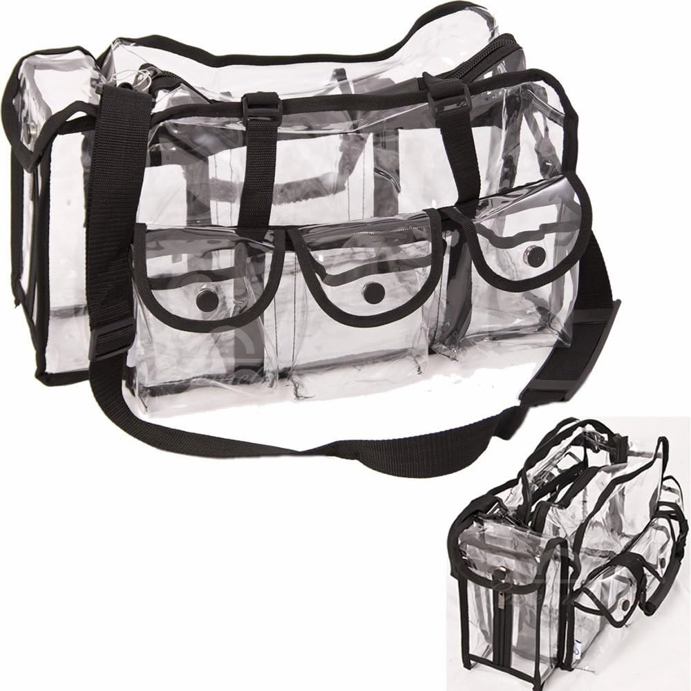 Ver Beauty Clear Large Makeup & Cosmetics Bag Transparent Travel Makeup Bag with 6 External Pockets and Shoulder Strap Zippered Toiletry Carry Pouch Beach