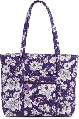 Vera Bradley Cotton Collegiate Vera Tote Bag (Multiple Teams Available), Purple/White Rain Garden with Kansas State University