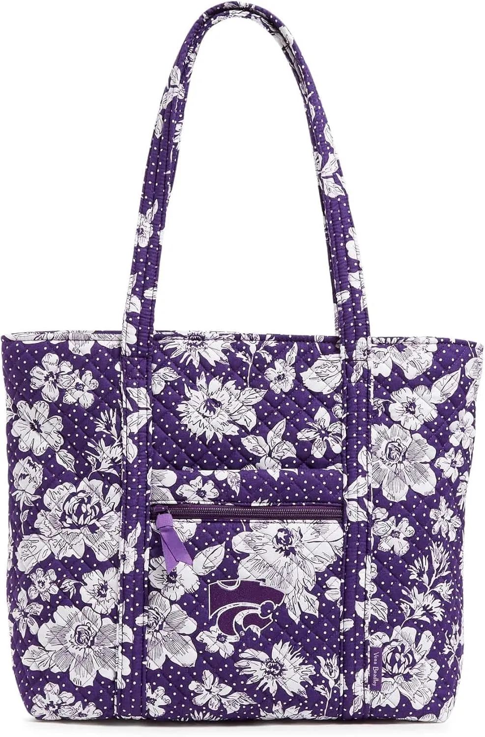 Vera Bradley Cotton Collegiate Vera Tote Bag (Multiple Teams Available), Purple/White Rain Garden with Kansas State University