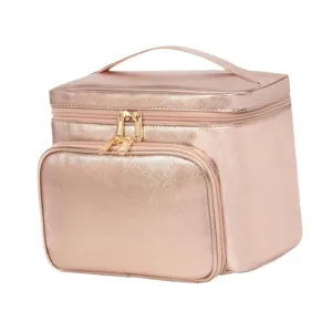 Vertical Storage Toiletry Bag Make-up Organizer Waterproof Easy to Clean Travel Wash Bag Makeup Brush Organiser for Lipstick, Pink Gold
