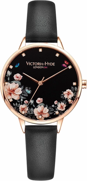 VICTORIA HYDE Quartz Watches for Women Floral Dial with Stainless Steel Mesh Band Genuine Leather Strap Waterproof Ladies Wristwatch