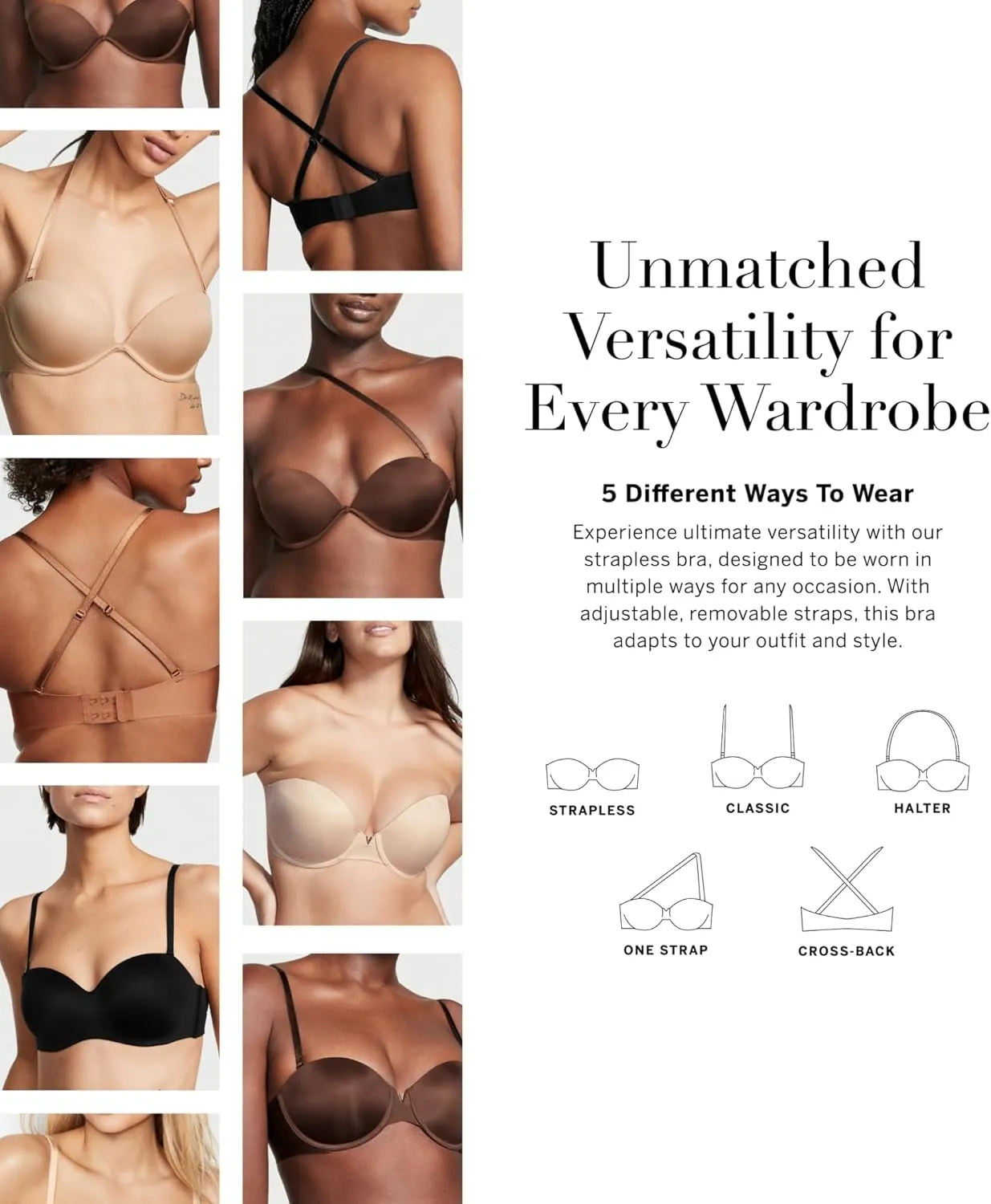 Victoria's Secret Women's Bare Push Up Strapless Bra, Bras for Women (32A-38DDD)
