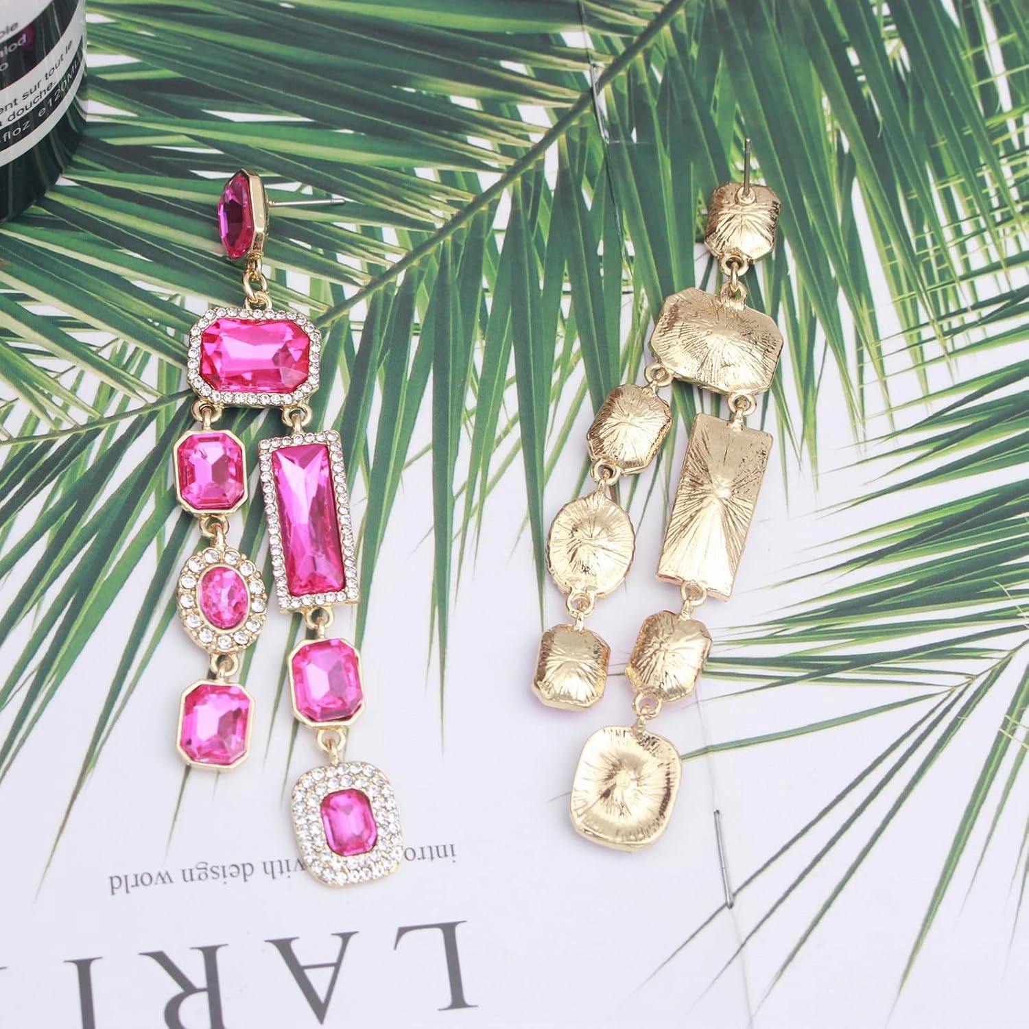 Vintage Rectangle Teardrop Chandelier Earrings, Art Deco Wedding Austrian Crystal Drop Dangle Earrings for Women Party Prom