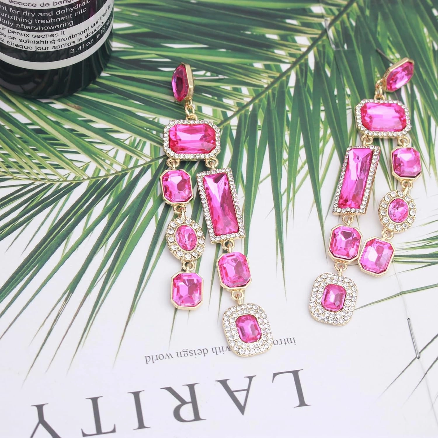 Vintage Rectangle Teardrop Chandelier Earrings, Art Deco Wedding Austrian Crystal Drop Dangle Earrings for Women Party Prom