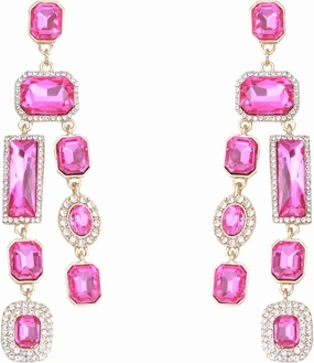 Vintage Rectangle Teardrop Chandelier Earrings, Art Deco Wedding Austrian Crystal Drop Dangle Earrings for Women Party Prom
