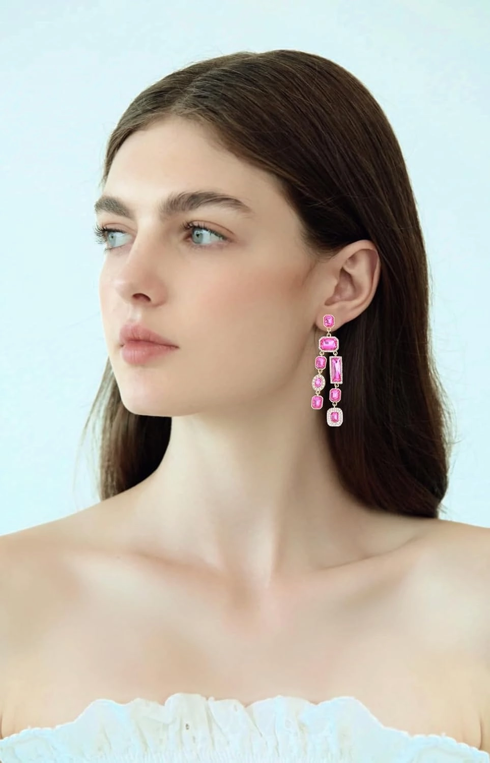 Vintage Rectangle Teardrop Chandelier Earrings, Art Deco Wedding Austrian Crystal Drop Dangle Earrings for Women Party Prom