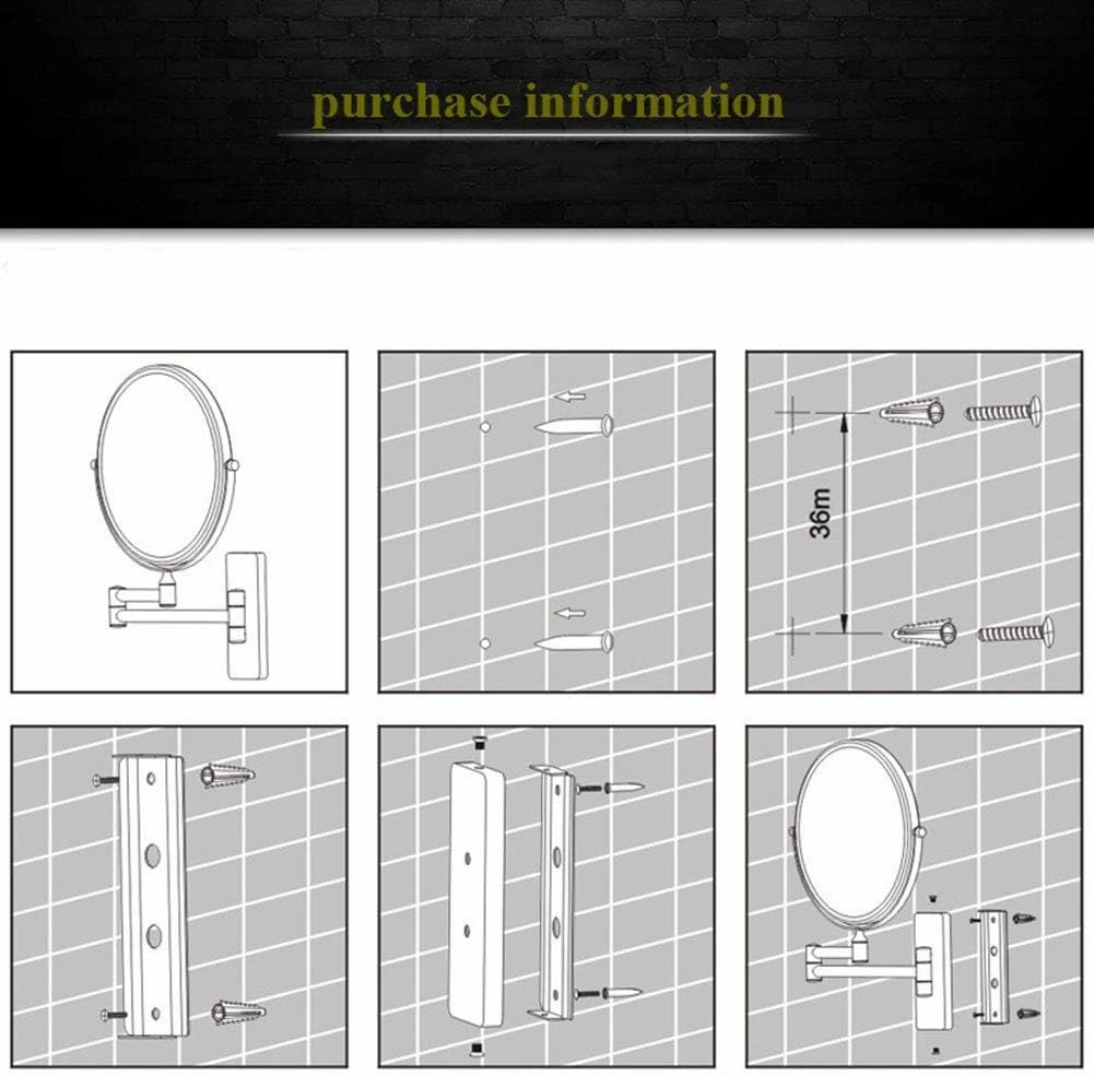 Wall Mounted Makeup Mirror with LED Lighted, 3X Magnification, 360 Degree Swivel, Two-Sided Extendable, 8 Inch Rectangle, Extendable Arm, for Bathroom