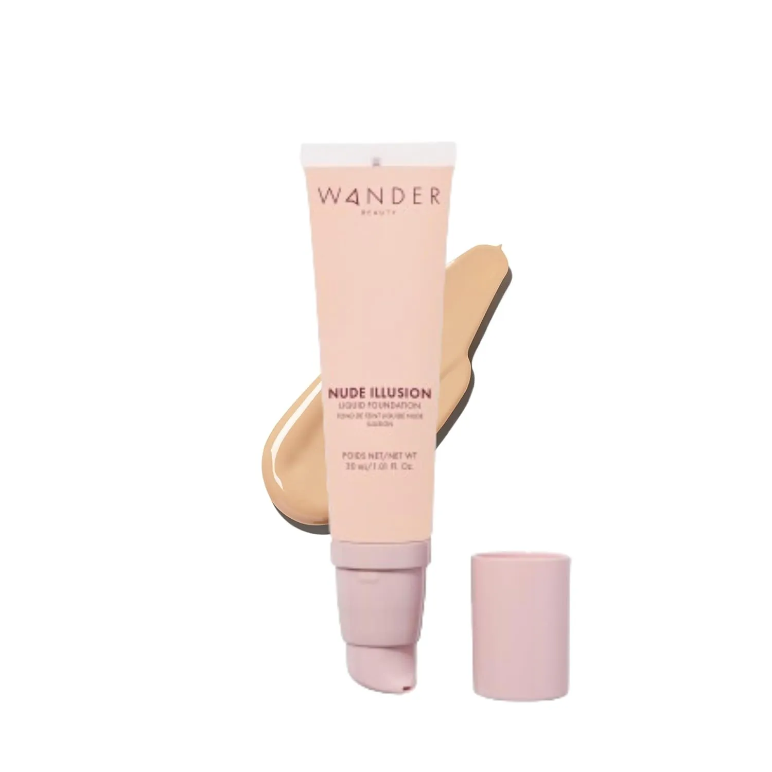 Wander Beauty Nude Illusion Liquid Foundation - Light - Medium to Full Coverage Foundation - Natural Makeup with Vitamin E & Macadamia - Nude Skin Finish Blurs & Conceals - Travel-Friendly -1.01 fl oz